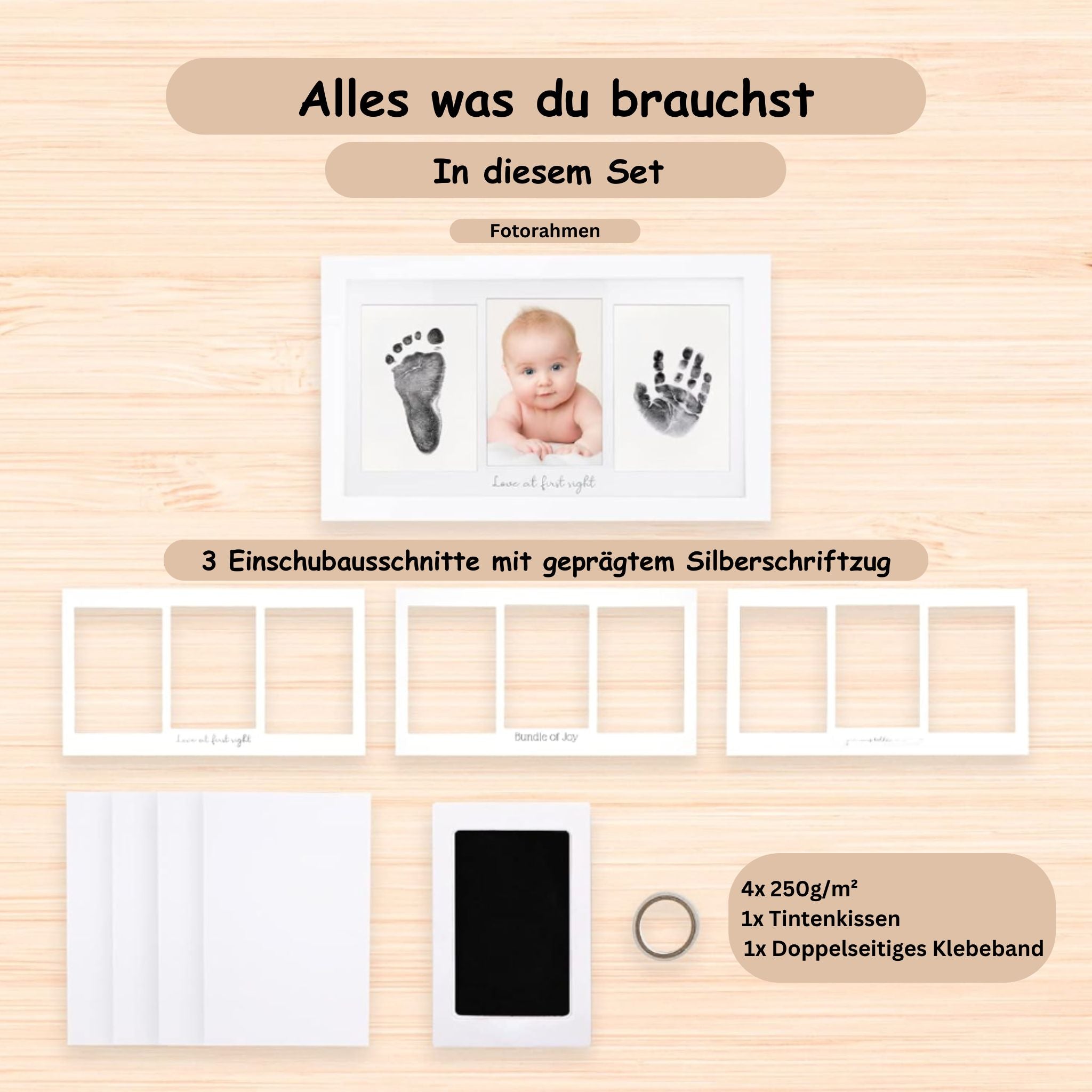 Baby Hand- und Fußabdruck Tintenkissenset mit Rahmen