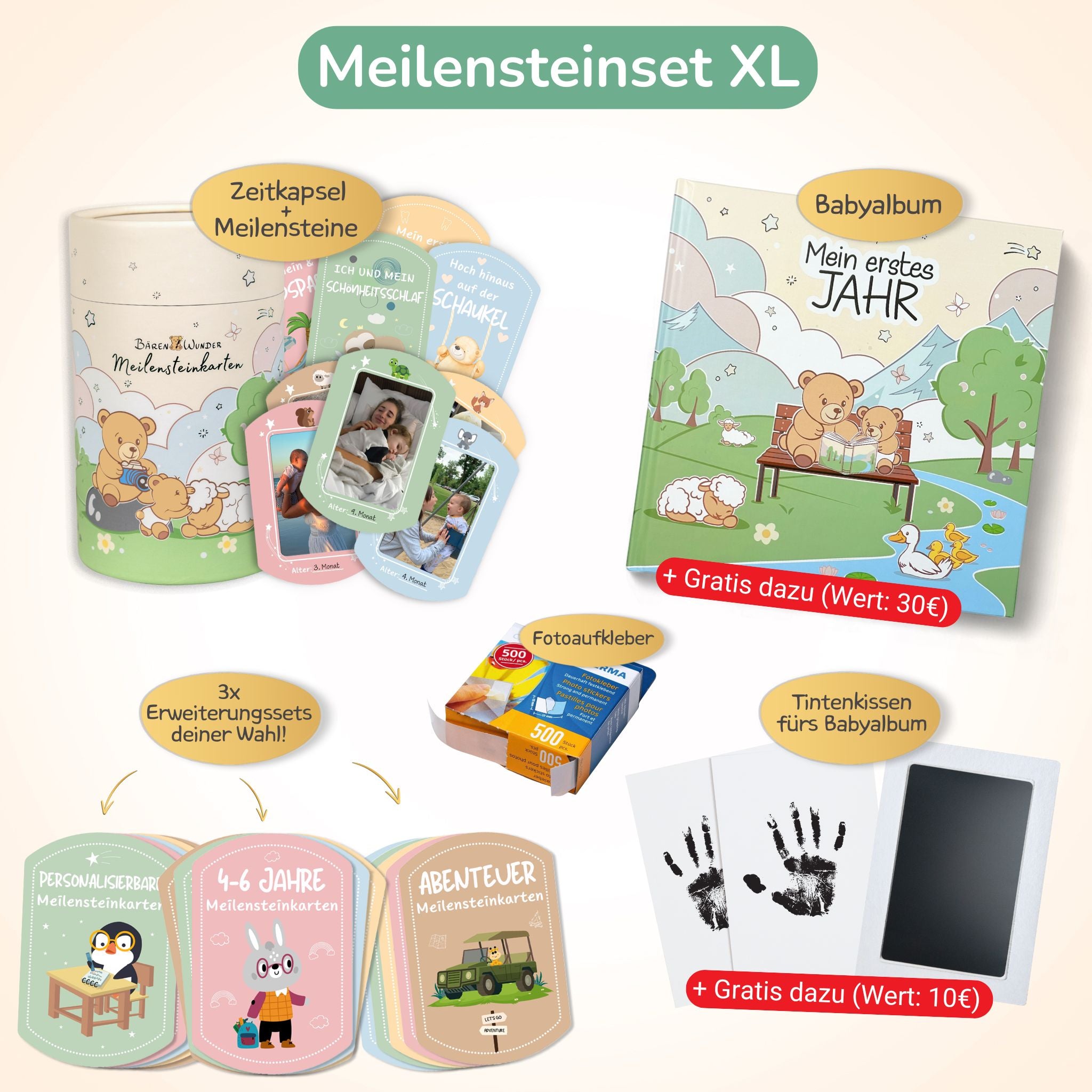 Meilensteinset XL (inkl. gratis Babyalbum + Tintenkissen)